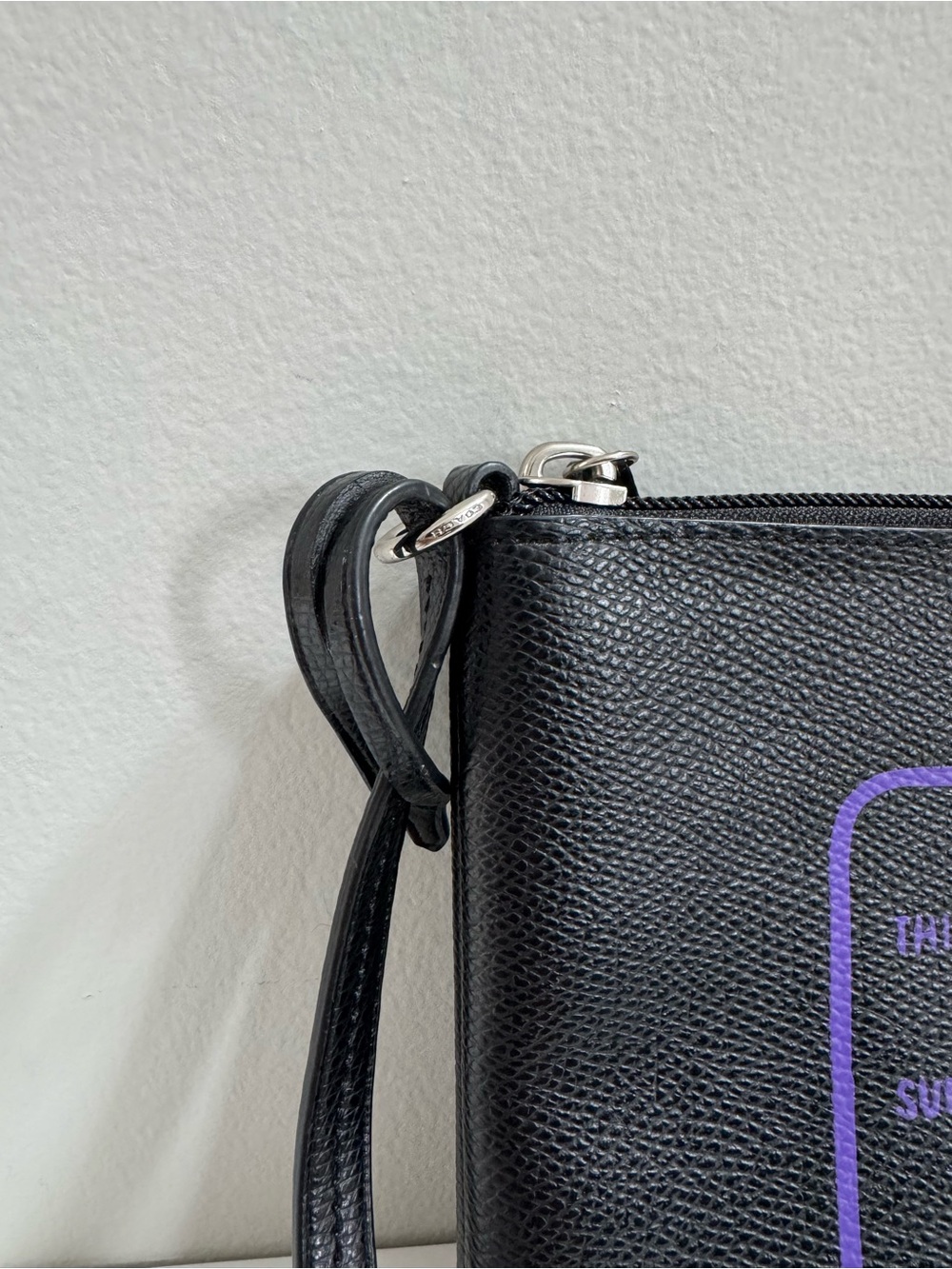 Coach Storypatch Creed Black & Purple Pebbled Leather Wristlet Clutch - Picture 6 of 7